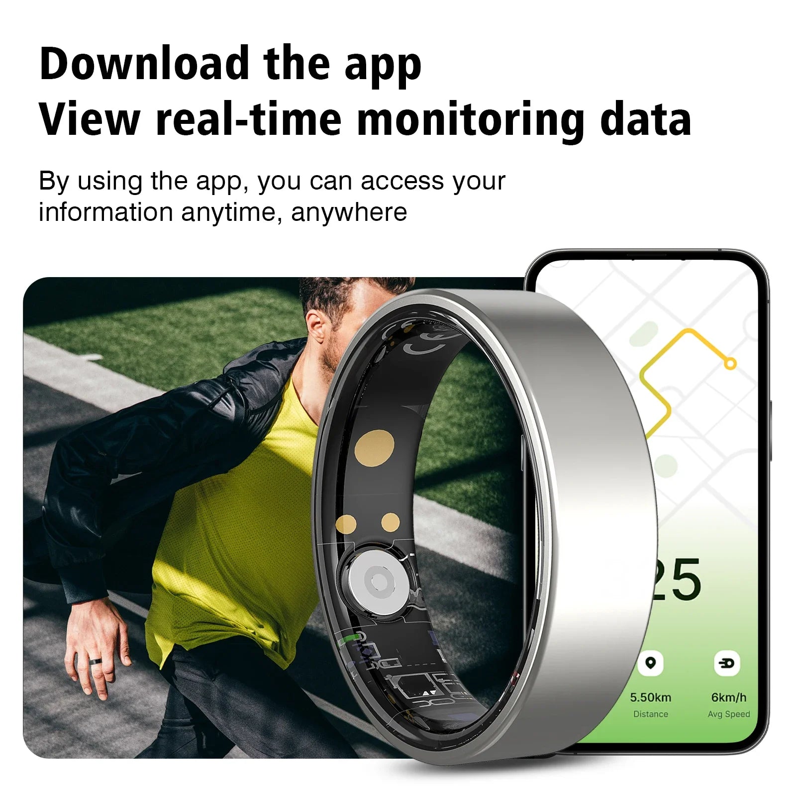 Smart Ring, Touch Screen, Stainless Steel Material, Multi-Sport Mode, Sleep Tracking, Calories, Long Battery Life