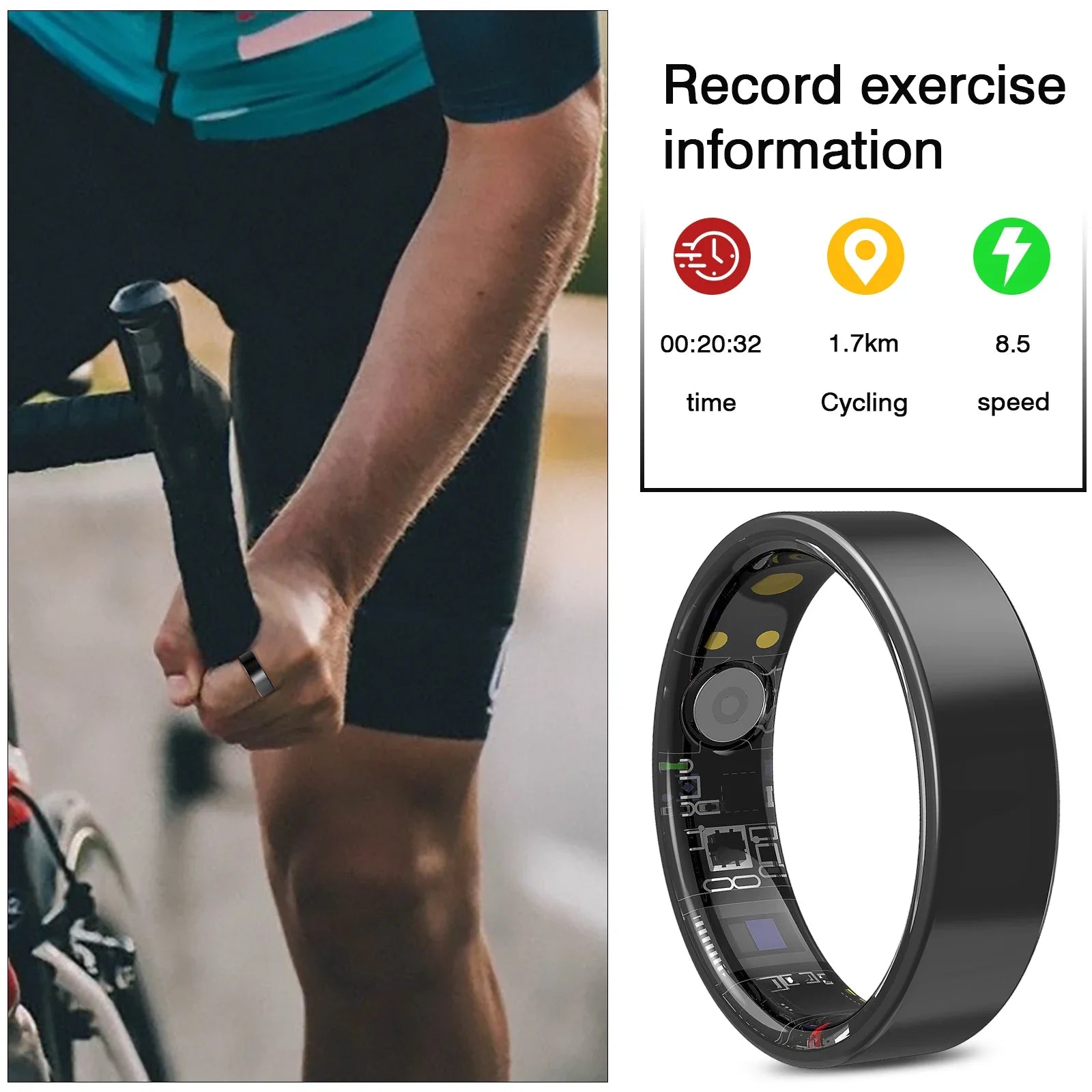Smart Ring, Touch Screen, Stainless Steel Material, Multi-Sport Mode, Sleep Tracking, Calories, Long Battery Life